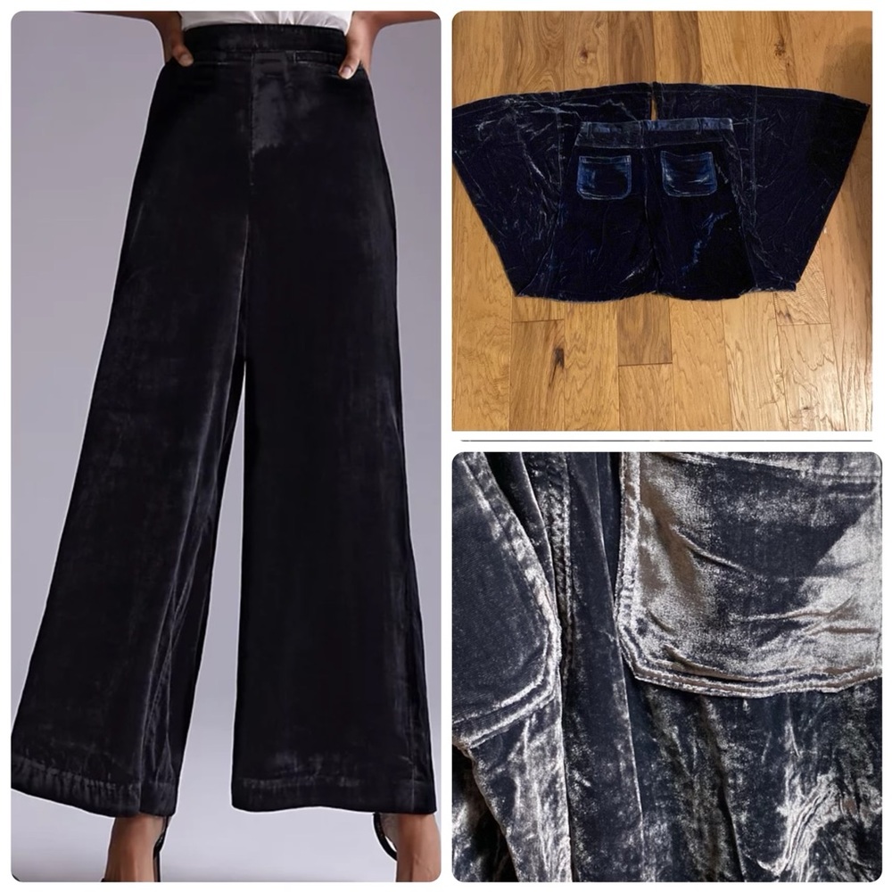 Anthropologie Black Sheep crushed Velvet Velour wide leg pants jeans swi…